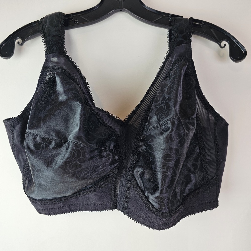VTG Playtex 18 Hour Ultimate Shoulder Comfort Wireless Bra 4693 42D Black‎ Satin
